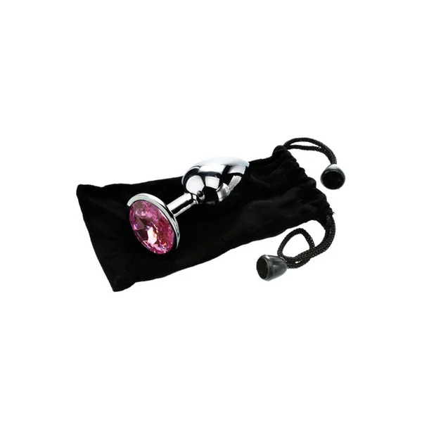 Adam & Eve Pink Gem Anal Plug - Medium - Silver Medium 8.2 cm Metal Butt Plug with Pink Gem — image 5 of 5