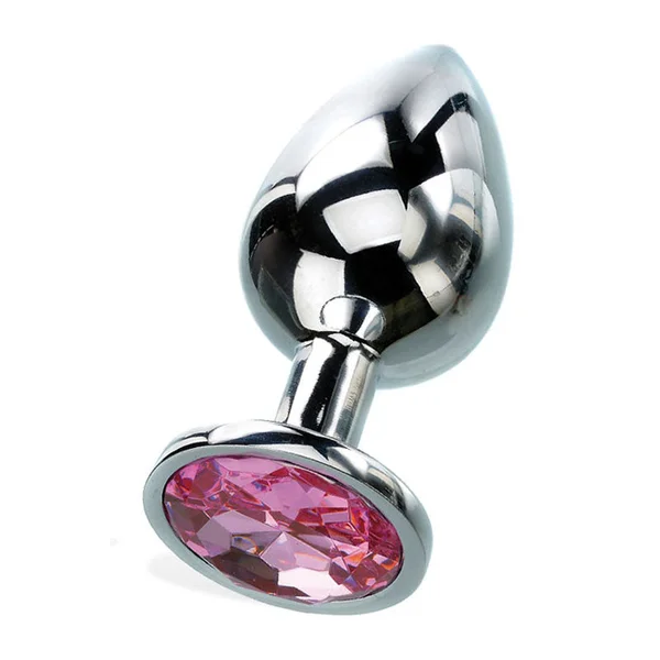 Adam & Eve Pink Gem Anal Plug - Medium - Silver Medium 8.2 cm Metal Butt Plug with Pink Gem — image 2 of 5