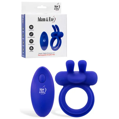 adam eve rockin rabbit 20 blue usb rechargeable vibrating cock ring with wireless remote