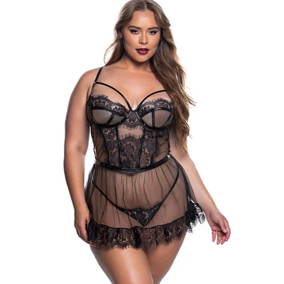 roma lingerie eden lace 2 piece babydoll thong set
