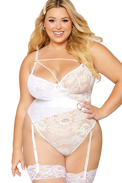 Dreamgirl Demure Dreams Floral Lace Teddy with Garters — image 3 of 6
