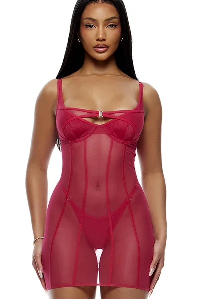 Forplay Layers To This Mesh & Knit 2 Piece Chemise & Thong Lingerie Set — image 5 of 8