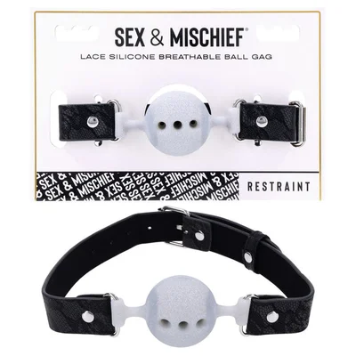 sex mischief lace silicone breathable ball gag blackgrey mouth restraint