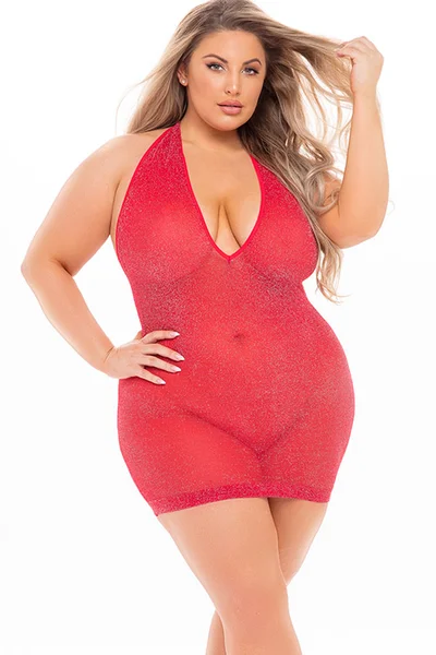 Pink Lipstick Love Bite Halter Neck Mini Dress Bodystocking — image 3 of 5