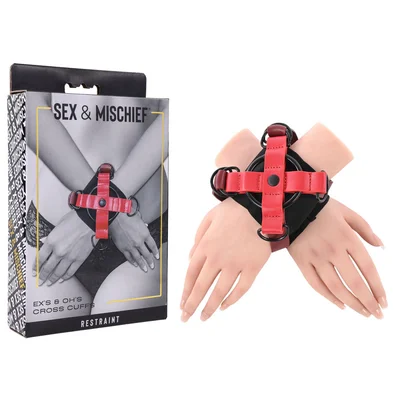 sm exs ohs cross cuffs redblack restraints