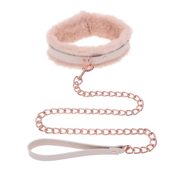 Sex & Mischief Peaches n CreaMe Fur Collar & Leash - Peach Restraint — image 2 of 9