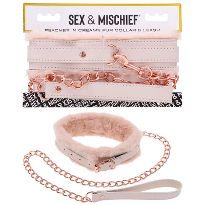 sex mischief peaches n creame fur collar leash peach restraint