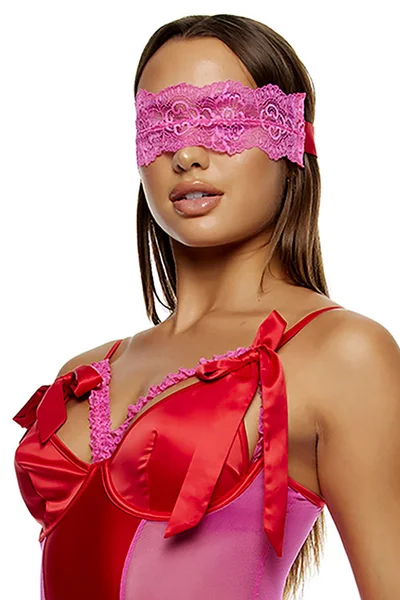 Forplay Rapunzel 2 Piece Front Tie Bodysuit Set with Blindfold & Garters — image 6 of 6
