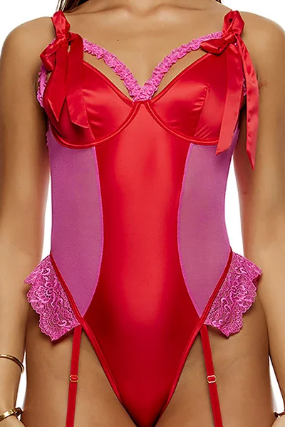 Forplay Rapunzel 2 Piece Front Tie Bodysuit Set with Blindfold & Garters — image 4 of 6