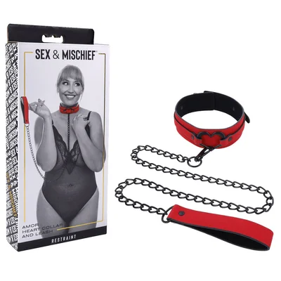sex mischief amor collar and leash red restraint