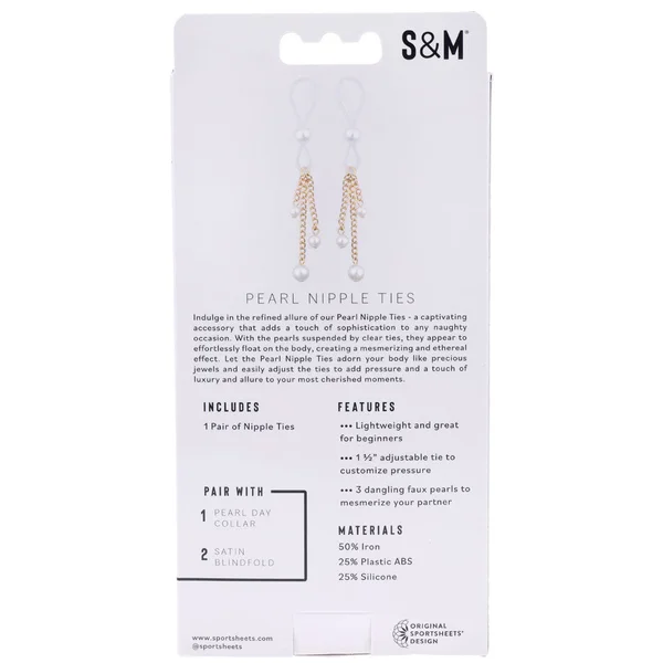 Sex & Mischief Pearl Nipple Ties - Gold/Pearl Nipple Restraints - Set of 2