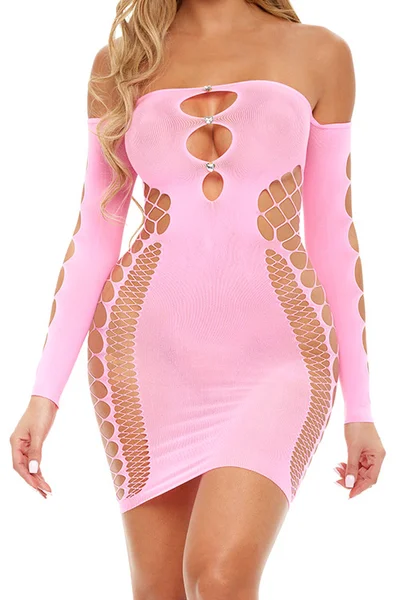 Pink Lipstick Diamond Dripping Mini Dress Long Sleeve Bodystocking — image 5 of 6
