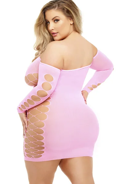 Pink Lipstick Diamond Dripping Mini Dress Long Sleeve Bodystocking — image 4 of 6