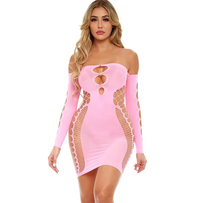 pink lipstick diamond dripping mini dress long sleeve bodystocking