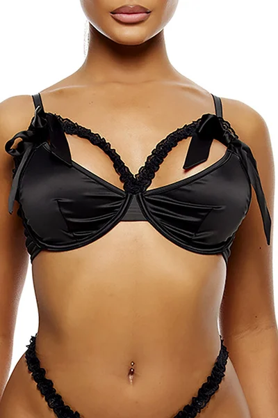 Forplay Rapunzel 3 Piece Front Tie Bra Set with Crotchless Panty & Blindfold — image 10 of 12