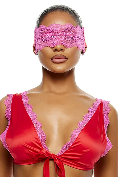 Forplay Rapunzel 4 Piece Front Tie Bra Set with Panty, Garter Belt, & Blindfold — image 6 of 6