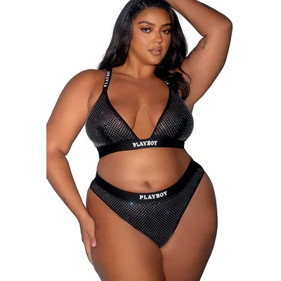 playboy lingerie disco fever rhinestone 2 piece bra thong set
