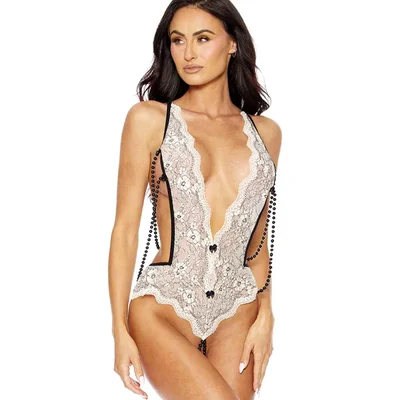 escante enchanted lace pearl crotchless lace teddy