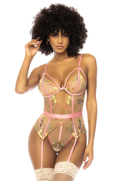 Mapale by Espiral Garden Blush Embroidered Lace Bodysuit — image 3 of 6