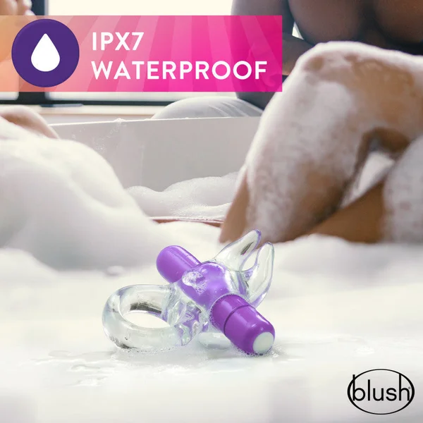 Play With Me Bull Vibrating C-Ring - Clear/Purple Vibrating Cock Ring — image 5 of 6