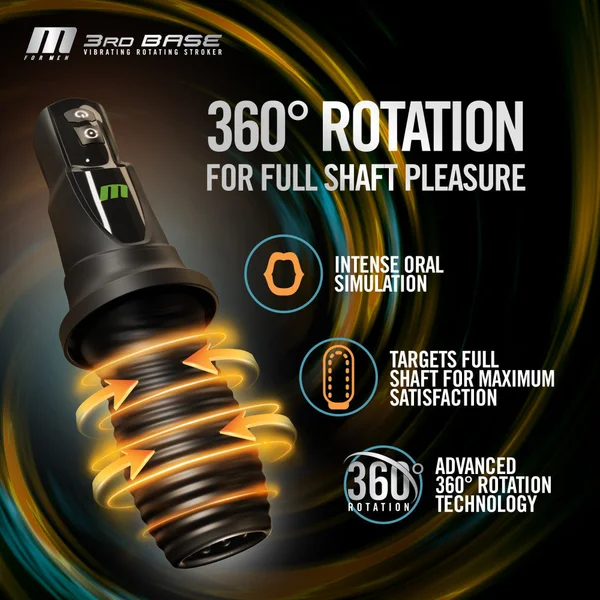 M For Men - 3rd Base - Black USB Rechargeable Vibrating & Rotating Auto Stroker — image 4 of 9