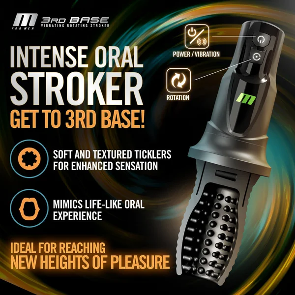 M For Men - 3rd Base - Black USB Rechargeable Vibrating & Rotating Auto Stroker — image 2 of 9