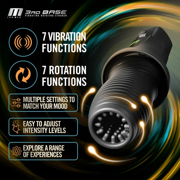 M For Men - 3rd Base - Black USB Rechargeable Vibrating & Rotating Auto Stroker — image 5 of 9