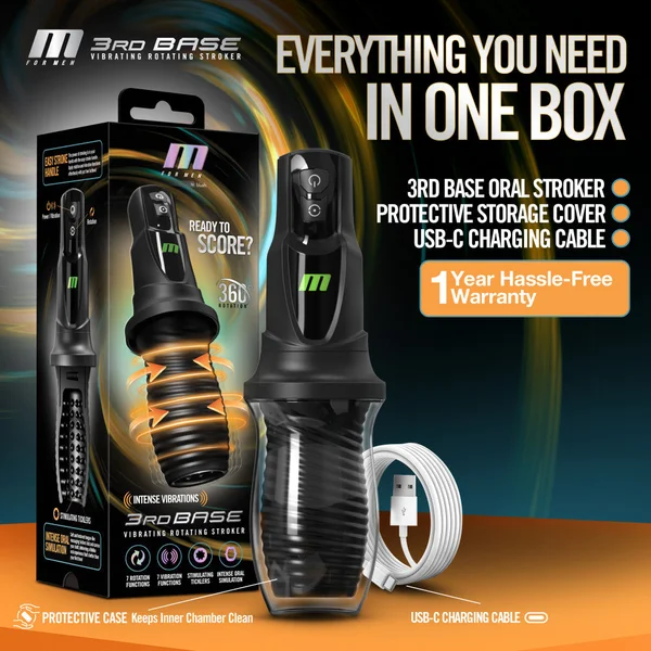 M For Men - 3rd Base - Black USB Rechargeable Vibrating & Rotating Auto Stroker — image 6 of 9