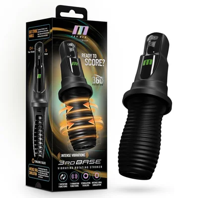 m for men 3rd base black usb rechargeable vibrating rotating auto stroker