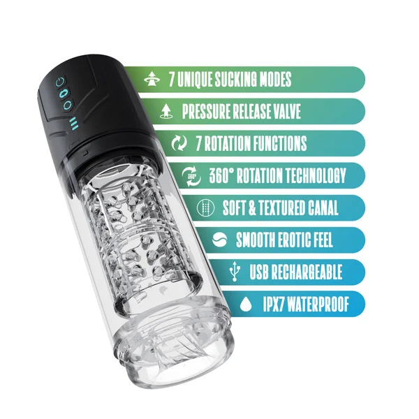 M For Men - Whirlwind Pro - Clear USB Rechargeable Rotating & Sucking Auto Stroker — image 8 of 9