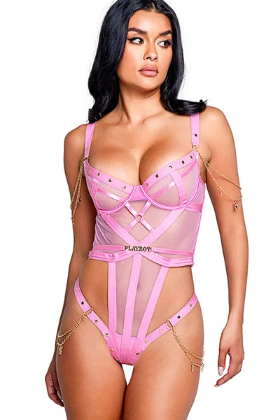 Playboy Lingerie Charm Plunge Teddy with Playboy Chain Detail — image 7 of 12