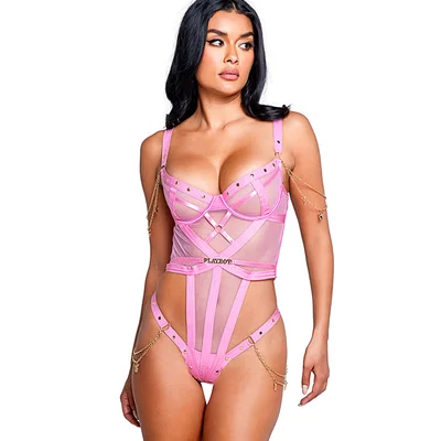playboy lingerie charm plunge teddy with playboy chain detail