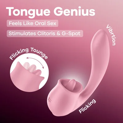 satisfyer tongue genius pink usb rechargeable vibrator with flicking clit stimulator