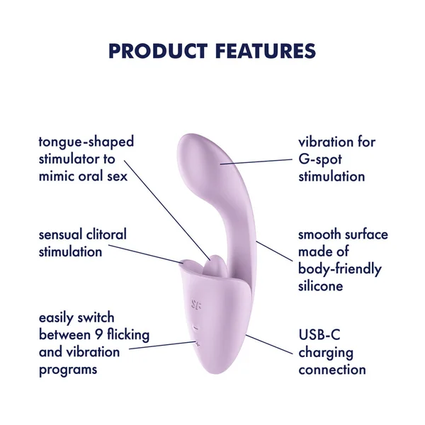 Satisfyer Tongue Expert - Violet 18 cm USB Rechargeable Vibrator with Flicking Clit Stimulator — image 3 of 8