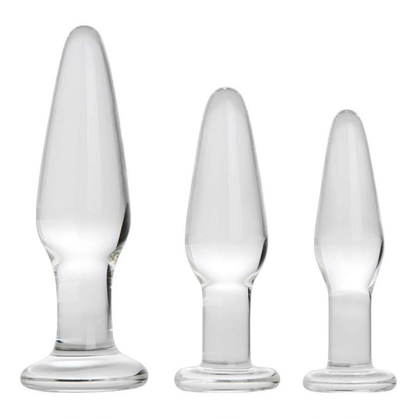 Adam and Eve Glass Anal Training Kit | Set of 3 Glass Butt Plugs for Men