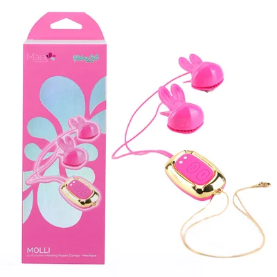 maia molli pink pink usb rechargeable vibrating nipple clamps necklace