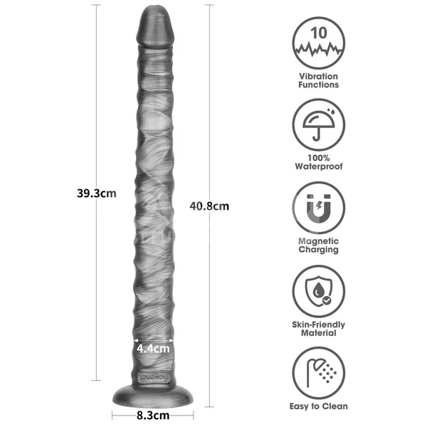 King Sized Vibrating Vibrax Slider - Grey 40.8 cm (16'') USB Rechargeable Vibrating Dildo — image 8 of 9