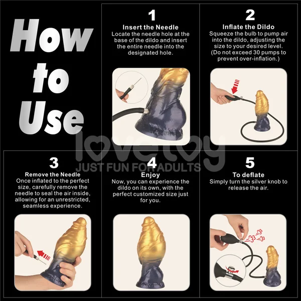 Aerosx 7.5 Inch Dual Density Inflatable Dildo - Gold/Blue 24 cm Inflatable Fantasy Dildo — image 4 of 9