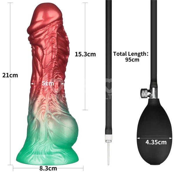 Aerosx 8 Inch Dual Density Inflatable Dildo - Red/Green 28 cm Inflatable Fantasy Dildo — image 9 of 9