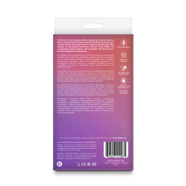 Colours Curve - Vibrating 6'' Dildo - Pink - Pink 16.4 cm USB Rechargeable Vibrating Dildo with Wireless Remote — image 4 of 4