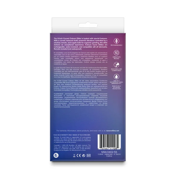 Colours Curve - Vibrating 6'' Dildo - Purple - Purple 16.4 cm USB Rechargeable Vibrating Dildo with Wireless Remote — image 4 of 4
