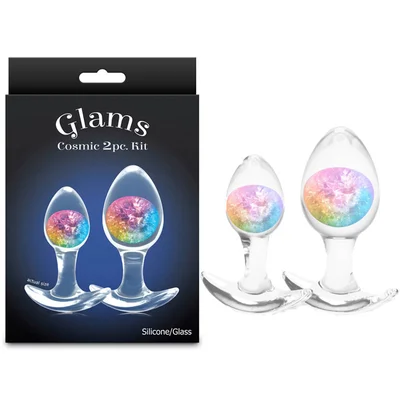 glams cosmic 2pc kit rainbow clearrainbow butt plugs set of 2 sizes