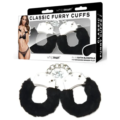 whipsmart classic furry cuffs black black furry restraints with bonus eye mask
