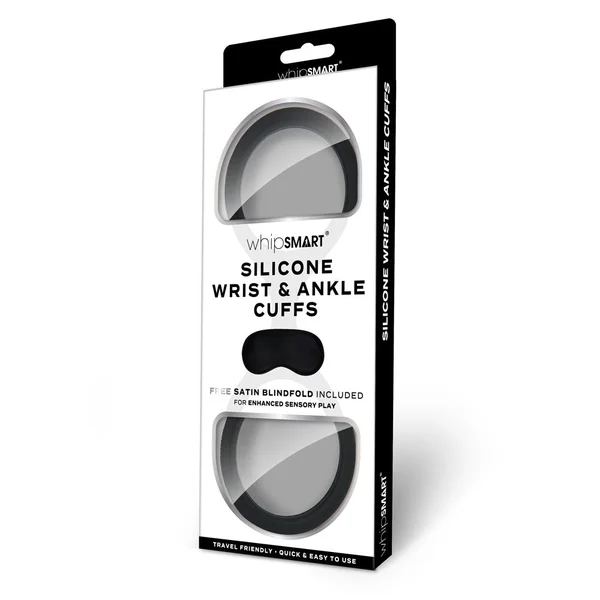WhipSmart Silicone Wrist & Ankle Cuffs - Black - Black Restraints with Bonus Eye Mask — image 3 of 3