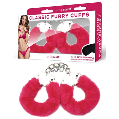 whipsmart classic furry cuffs hot pink hot pink furry restraints with bonus eye mask