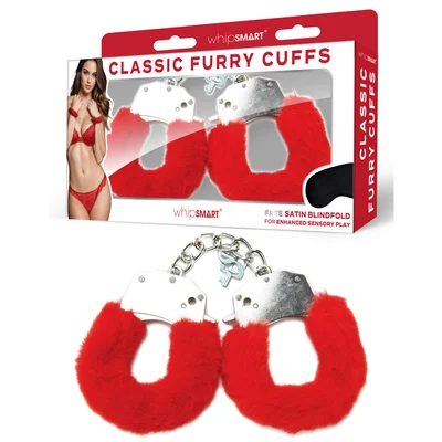 whipsmart classic furry cuffs red red furry restraints with bonus eye mask