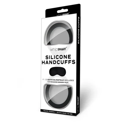 whipsmart silicone handcuffs black black restraint with bonus blindfold
