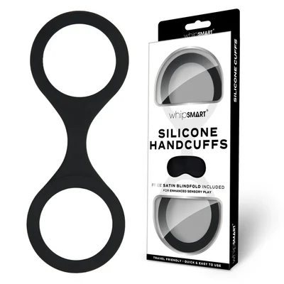 whipsmart silicone handcuffs black black restraint with bonus blindfold