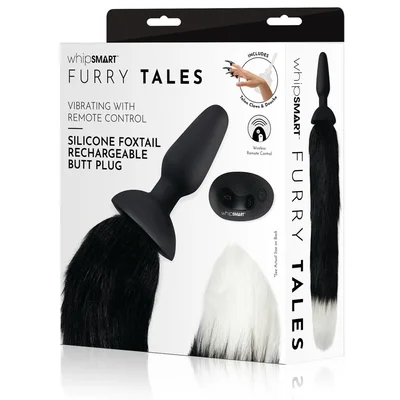 whipsmart furry tales silicone foxtail rechargeable butt plug black 95 cm vibrating butt plug with black fox tail remote control