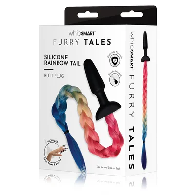 whipsmart furry tales silicone rainbow tail black 89 cm butt plug with rainbow tail